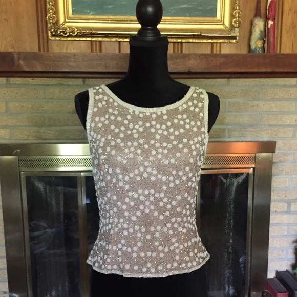 Adrianna Papell Occasions hand beaded tan top - Picture 3 of 8
